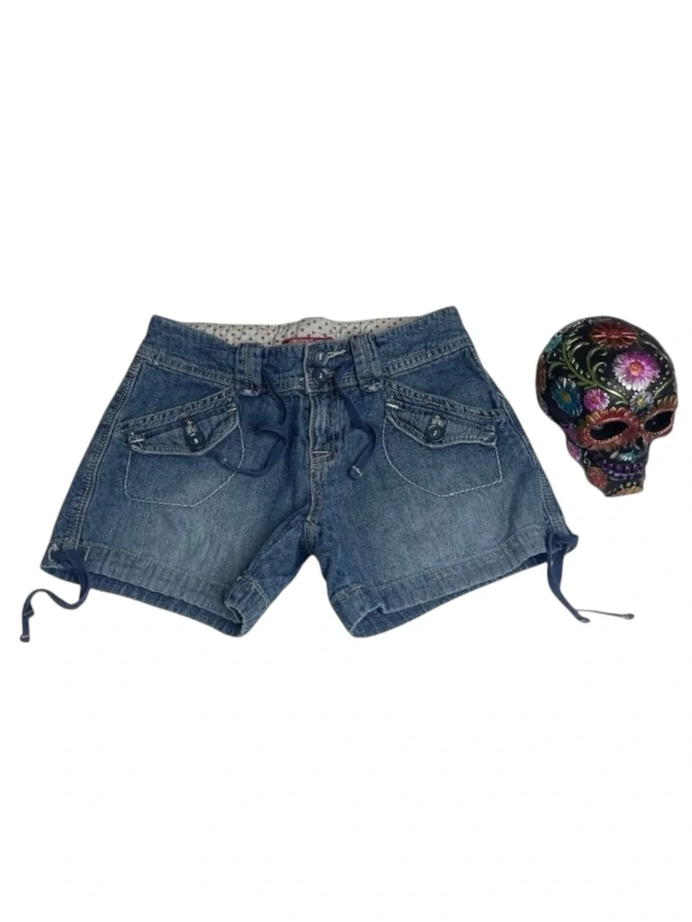 Y2K: Union Bay ★ Girl’s Cargo Pocket Tie Denim Shorts ★ Medium Blue ★ 10 23 XXS